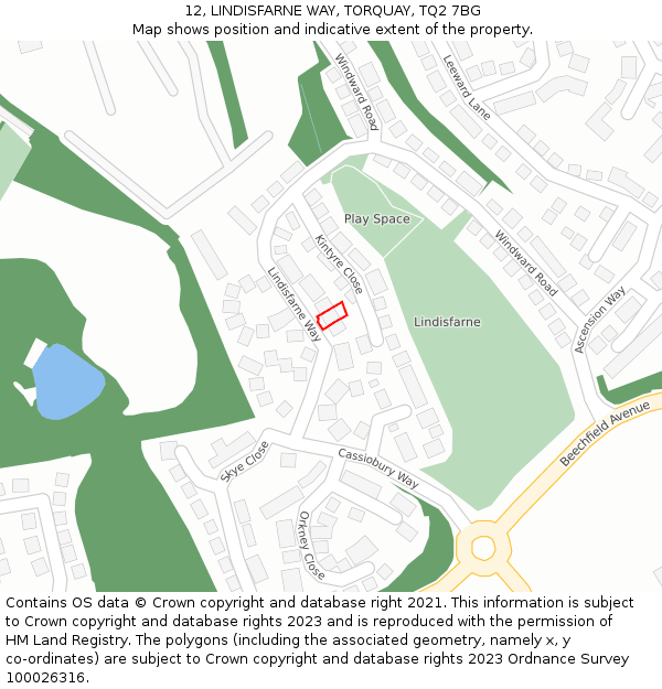 12, LINDISFARNE WAY, TORQUAY, TQ2 7BG: Location map and indicative extent of plot