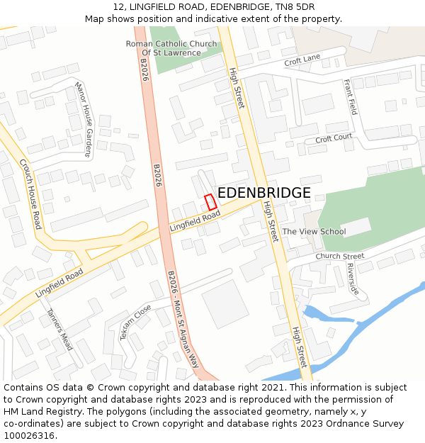 12, LINGFIELD ROAD, EDENBRIDGE, TN8 5DR: Location map and indicative extent of plot