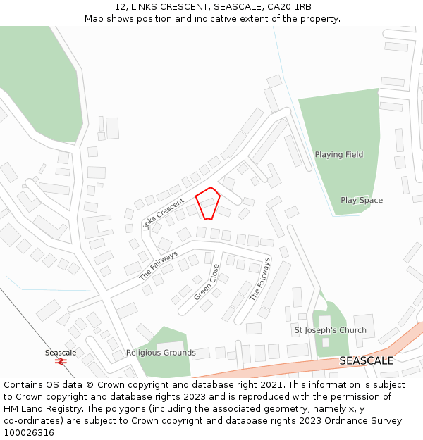 12, LINKS CRESCENT, SEASCALE, CA20 1RB: Location map and indicative extent of plot