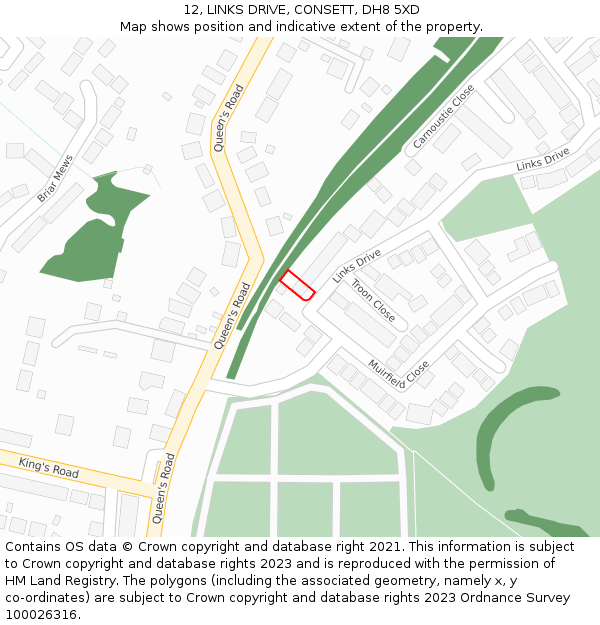 12, LINKS DRIVE, CONSETT, DH8 5XD: Location map and indicative extent of plot
