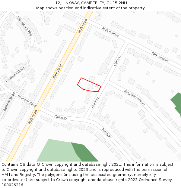 12, LINKWAY, CAMBERLEY, GU15 2NH: Location map and indicative extent of plot