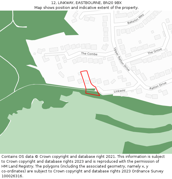 12, LINKWAY, EASTBOURNE, BN20 9BX: Location map and indicative extent of plot