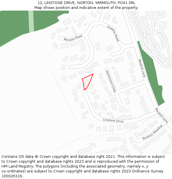12, LINSTONE DRIVE, NORTON, YARMOUTH, PO41 0RL: Location map and indicative extent of plot