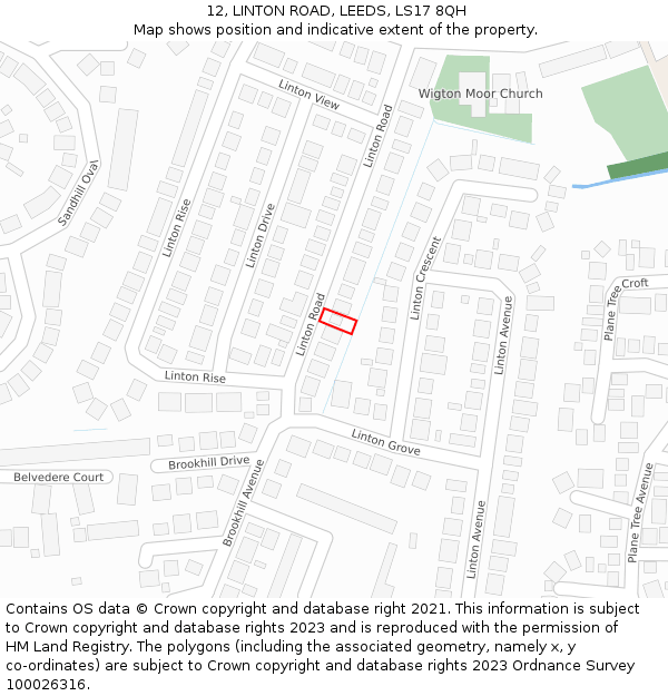 12, LINTON ROAD, LEEDS, LS17 8QH: Location map and indicative extent of plot