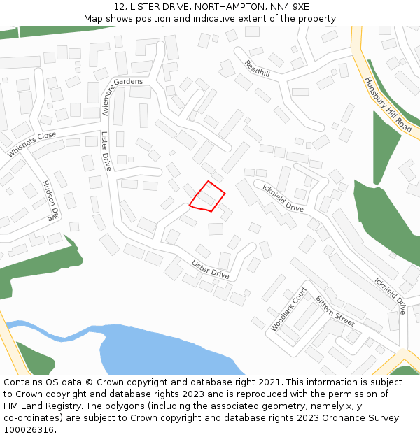 12, LISTER DRIVE, NORTHAMPTON, NN4 9XE: Location map and indicative extent of plot