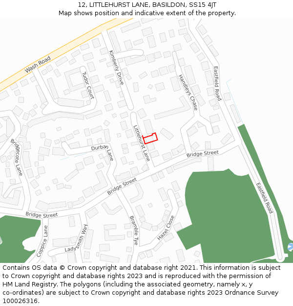 12, LITTLEHURST LANE, BASILDON, SS15 4JT: Location map and indicative extent of plot
