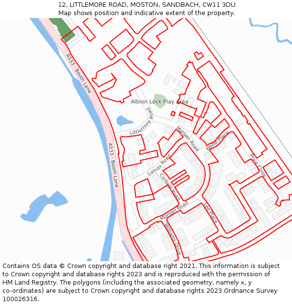 12, LITTLEMORE ROAD, MOSTON, SANDBACH, CW11 3DU: Location map and indicative extent of plot