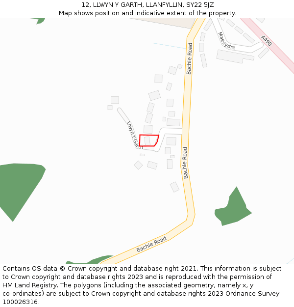 12, LLWYN Y GARTH, LLANFYLLIN, SY22 5JZ: Location map and indicative extent of plot