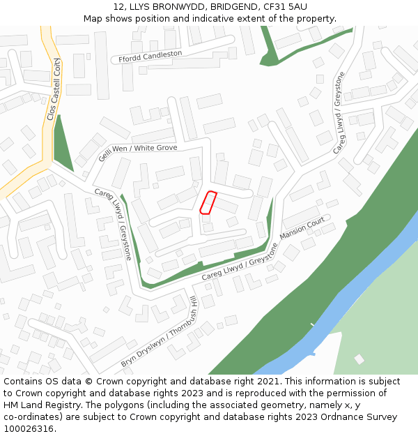 12, LLYS BRONWYDD, BRIDGEND, CF31 5AU: Location map and indicative extent of plot