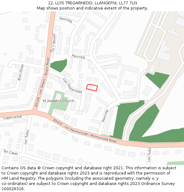 12, LLYS TREGARNEDD, LLANGEFNI, LL77 7LN: Location map and indicative extent of plot