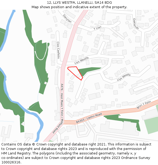 12, LLYS WESTFA, LLANELLI, SA14 8DG: Location map and indicative extent of plot