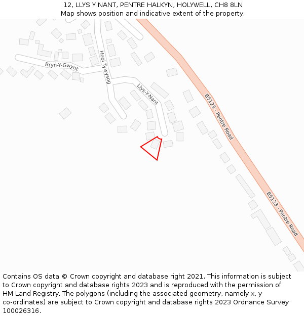 12, LLYS Y NANT, PENTRE HALKYN, HOLYWELL, CH8 8LN: Location map and indicative extent of plot