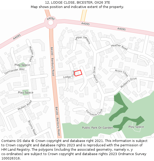 12, LODGE CLOSE, BICESTER, OX26 3TE: Location map and indicative extent of plot