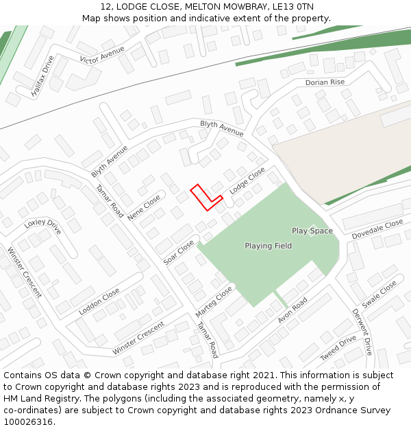 12, LODGE CLOSE, MELTON MOWBRAY, LE13 0TN: Location map and indicative extent of plot