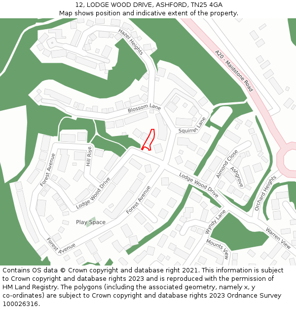 12, LODGE WOOD DRIVE, ASHFORD, TN25 4GA: Location map and indicative extent of plot