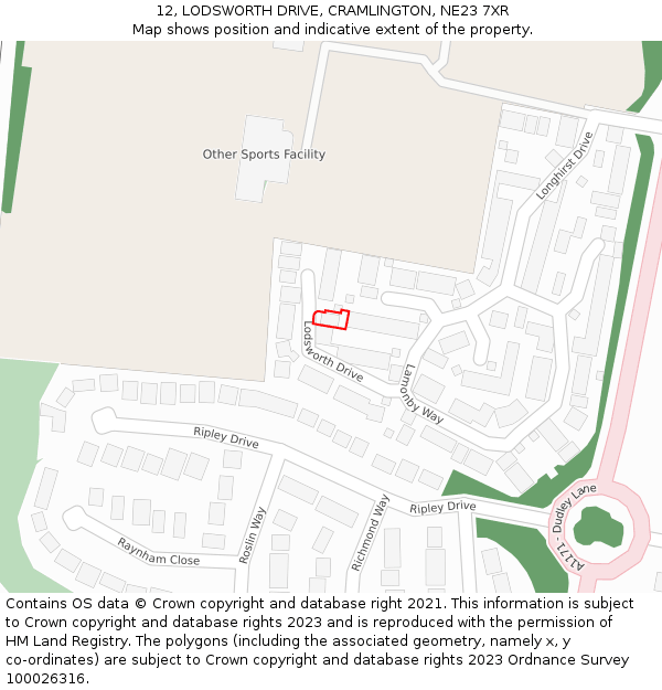 12, LODSWORTH DRIVE, CRAMLINGTON, NE23 7XR: Location map and indicative extent of plot