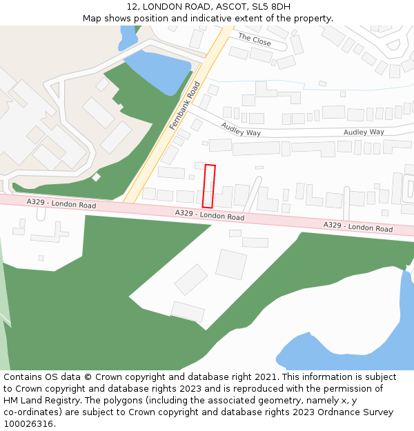 12, LONDON ROAD, ASCOT, SL5 8DH: Location map and indicative extent of plot