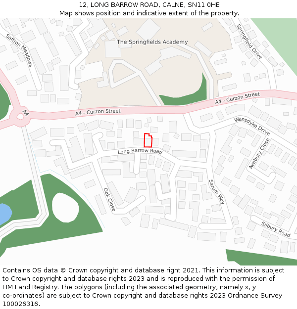 12, LONG BARROW ROAD, CALNE, SN11 0HE: Location map and indicative extent of plot