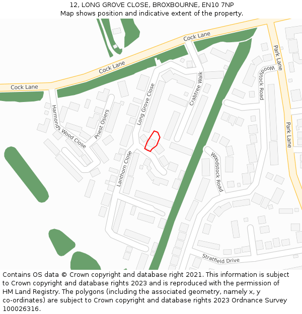 12, LONG GROVE CLOSE, BROXBOURNE, EN10 7NP: Location map and indicative extent of plot