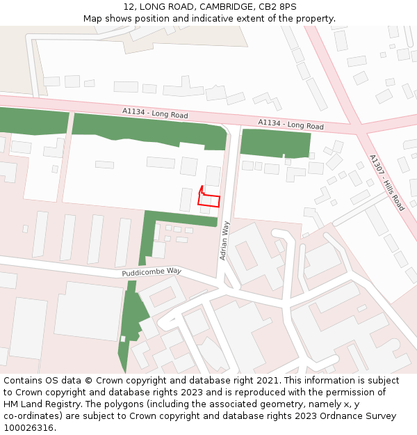 12, LONG ROAD, CAMBRIDGE, CB2 8PS: Location map and indicative extent of plot