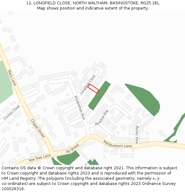 12, LONGFIELD CLOSE, NORTH WALTHAM, BASINGSTOKE, RG25 2EL: Location map and indicative extent of plot