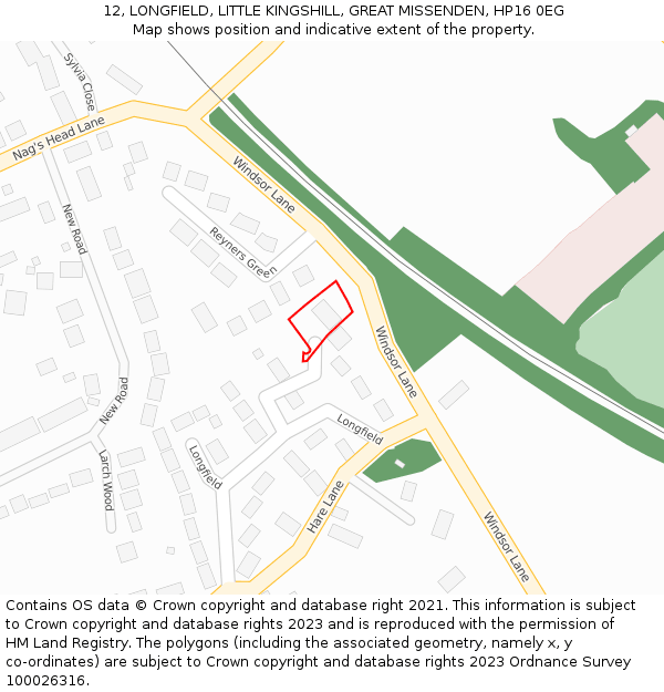 12, LONGFIELD, LITTLE KINGSHILL, GREAT MISSENDEN, HP16 0EG: Location map and indicative extent of plot