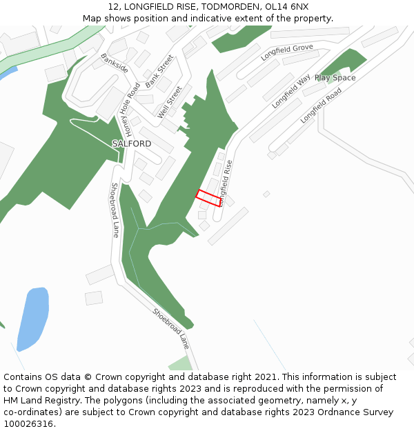 12, LONGFIELD RISE, TODMORDEN, OL14 6NX: Location map and indicative extent of plot