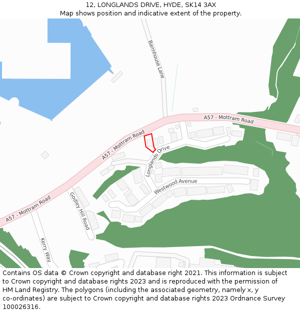 12, LONGLANDS DRIVE, HYDE, SK14 3AX: Location map and indicative extent of plot