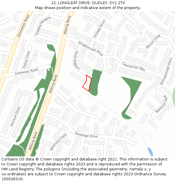 12, LONGLEAT DRIVE, DUDLEY, DY1 2TX: Location map and indicative extent of plot