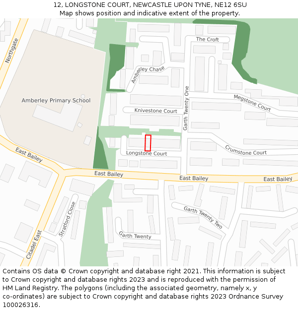 12, LONGSTONE COURT, NEWCASTLE UPON TYNE, NE12 6SU: Location map and indicative extent of plot