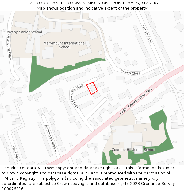 12, LORD CHANCELLOR WALK, KINGSTON UPON THAMES, KT2 7HG: Location map and indicative extent of plot
