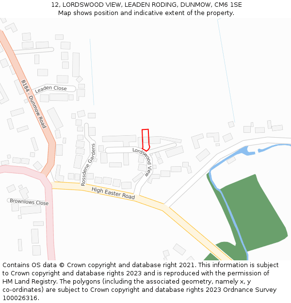 12, LORDSWOOD VIEW, LEADEN RODING, DUNMOW, CM6 1SE: Location map and indicative extent of plot