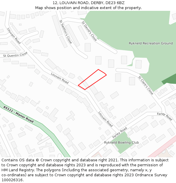 12, LOUVAIN ROAD, DERBY, DE23 6BZ: Location map and indicative extent of plot