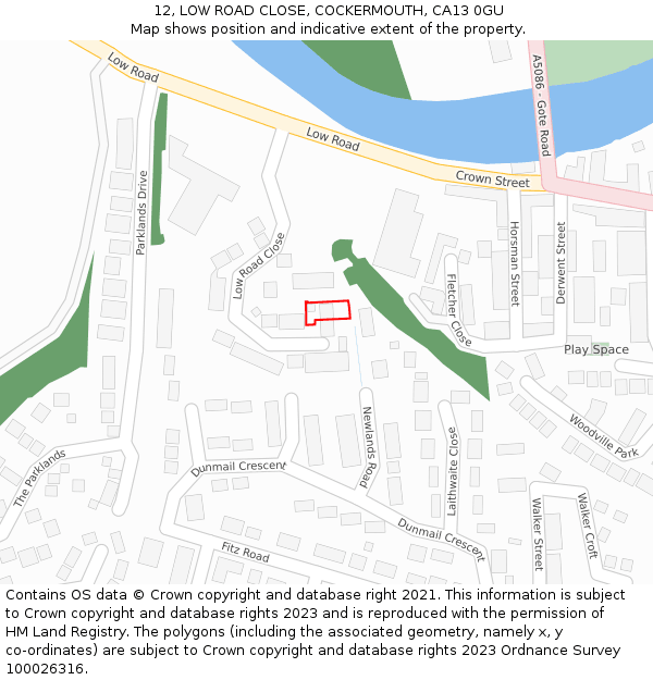 12, LOW ROAD CLOSE, COCKERMOUTH, CA13 0GU: Location map and indicative extent of plot