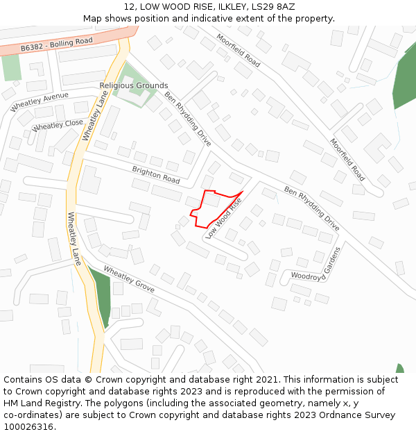 12, LOW WOOD RISE, ILKLEY, LS29 8AZ: Location map and indicative extent of plot