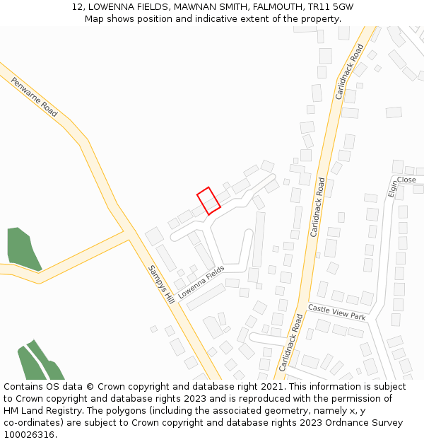 12, LOWENNA FIELDS, MAWNAN SMITH, FALMOUTH, TR11 5GW: Location map and indicative extent of plot