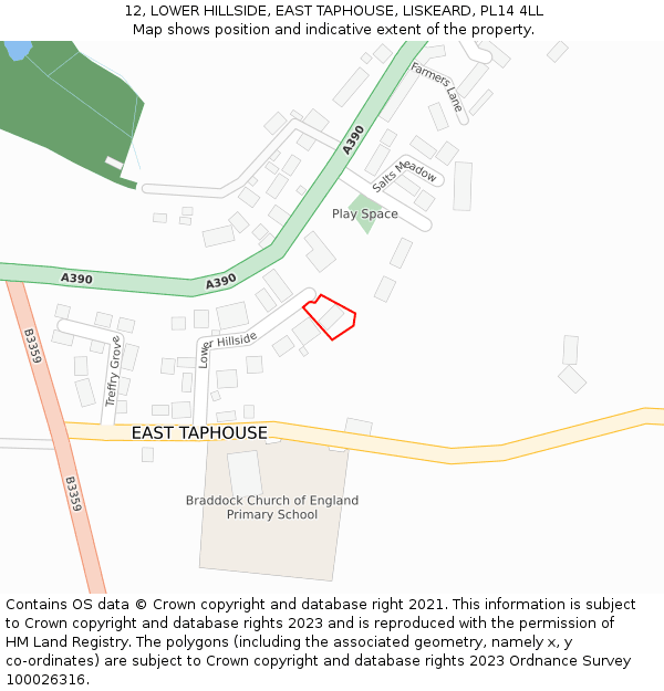 12, LOWER HILLSIDE, EAST TAPHOUSE, LISKEARD, PL14 4LL: Location map and indicative extent of plot