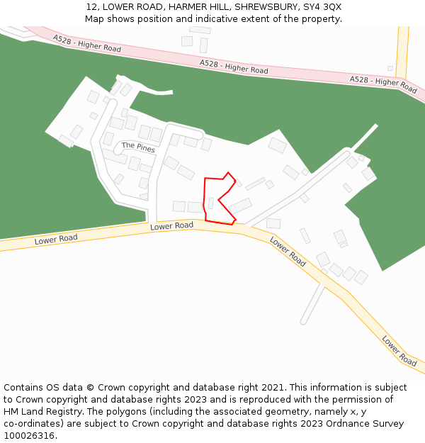 12, LOWER ROAD, HARMER HILL, SHREWSBURY, SY4 3QX: Location map and indicative extent of plot