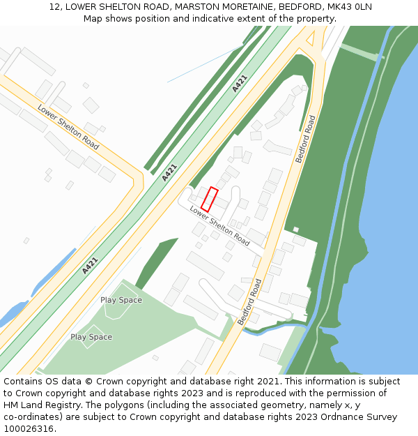 12, LOWER SHELTON ROAD, MARSTON MORETAINE, BEDFORD, MK43 0LN: Location map and indicative extent of plot