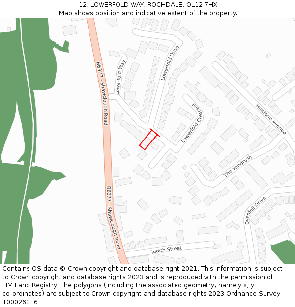 12, LOWERFOLD WAY, ROCHDALE, OL12 7HX: Location map and indicative extent of plot