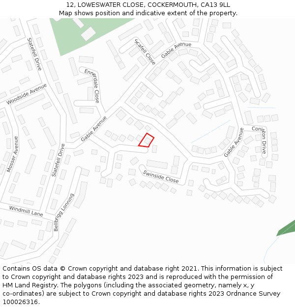 12, LOWESWATER CLOSE, COCKERMOUTH, CA13 9LL: Location map and indicative extent of plot