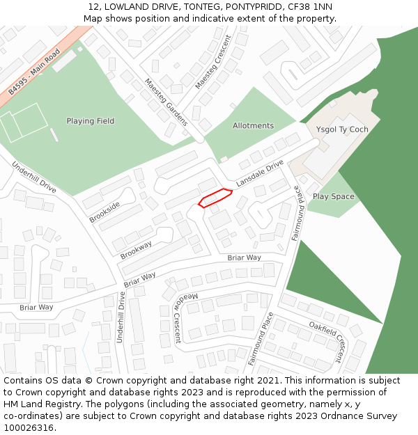 12, LOWLAND DRIVE, TONTEG, PONTYPRIDD, CF38 1NN: Location map and indicative extent of plot