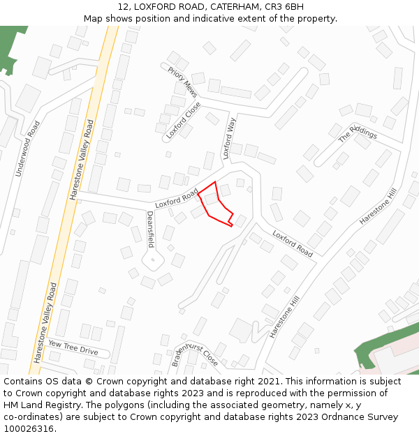 12, LOXFORD ROAD, CATERHAM, CR3 6BH: Location map and indicative extent of plot