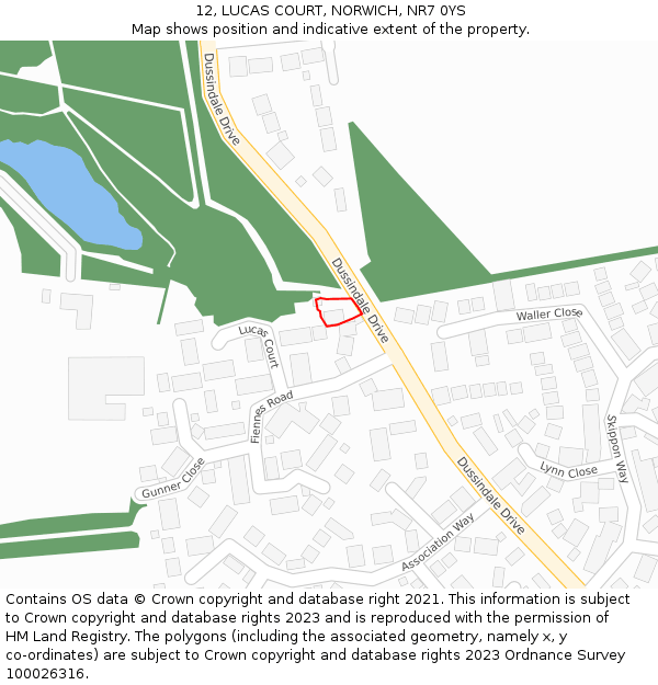 12, LUCAS COURT, NORWICH, NR7 0YS: Location map and indicative extent of plot