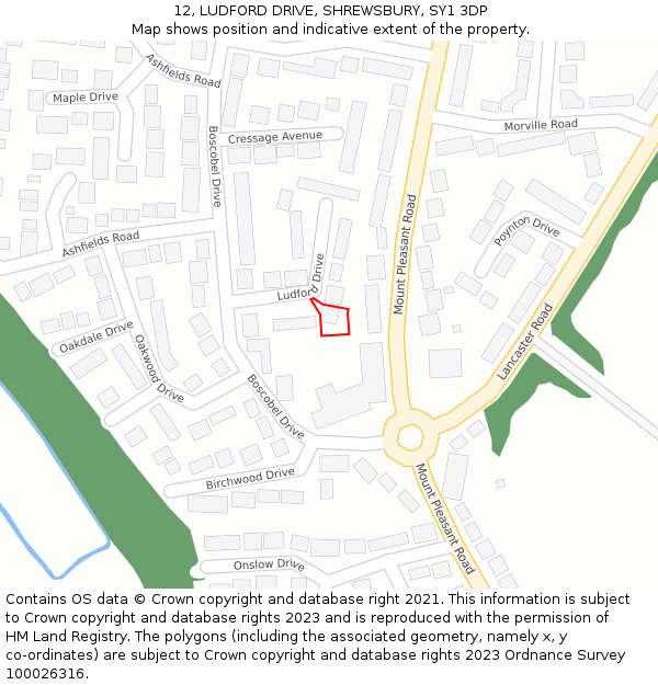 12, LUDFORD DRIVE, SHREWSBURY, SY1 3DP: Location map and indicative extent of plot