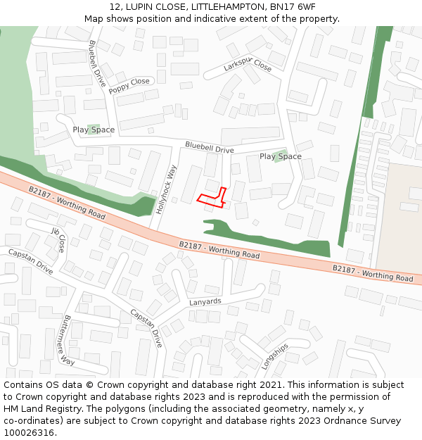 12, LUPIN CLOSE, LITTLEHAMPTON, BN17 6WF: Location map and indicative extent of plot