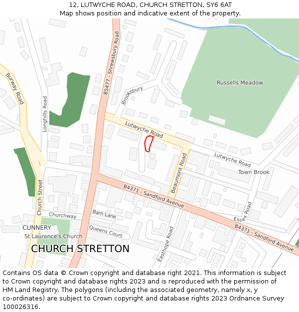 12, LUTWYCHE ROAD, CHURCH STRETTON, SY6 6AT: Location map and indicative extent of plot