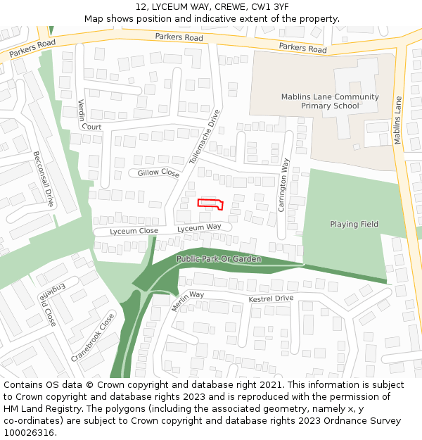 12, LYCEUM WAY, CREWE, CW1 3YF: Location map and indicative extent of plot