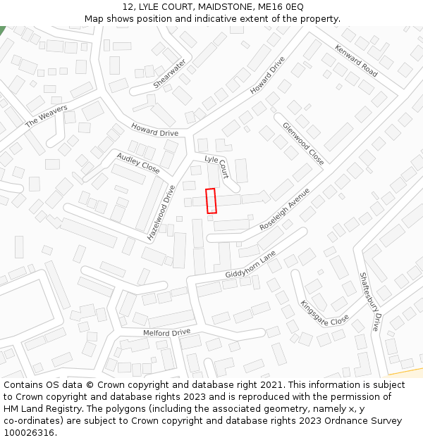 12, LYLE COURT, MAIDSTONE, ME16 0EQ: Location map and indicative extent of plot