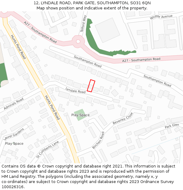 12, LYNDALE ROAD, PARK GATE, SOUTHAMPTON, SO31 6QN: Location map and indicative extent of plot